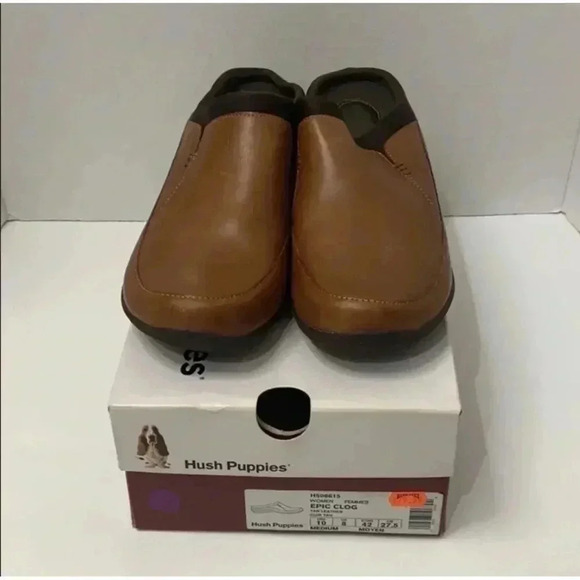 Hush Puppies Brown Tan Women Genuine Leather Epic Clogs Size 10. - Picture 5 of 13